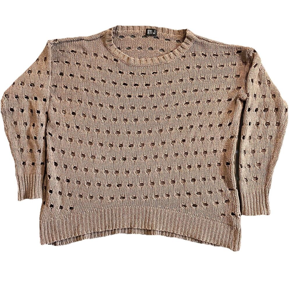 Very J 130222 Women's Wool Blend Sleeve Sweater Brown Beige Sz. Medium